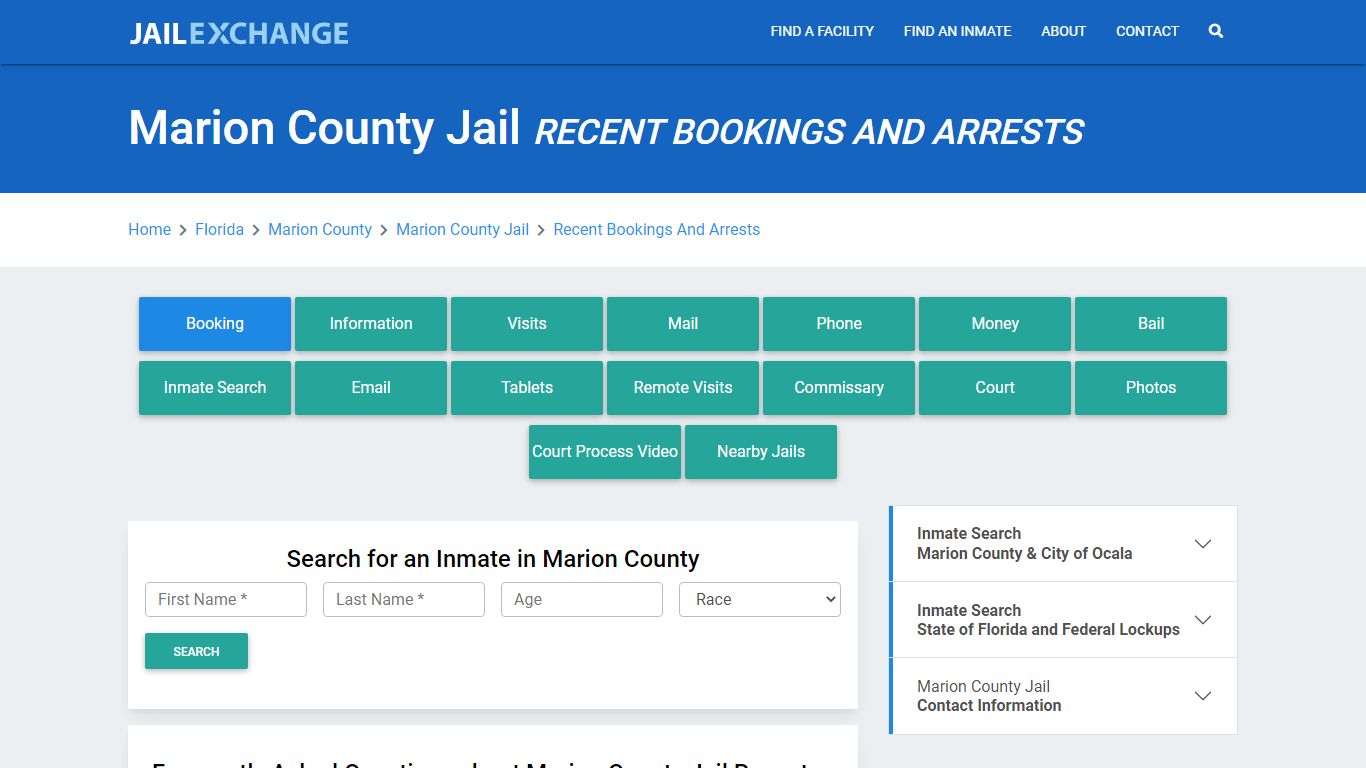 Marion County Jail FL Recent Arrests and Bookings - Jail Exchange